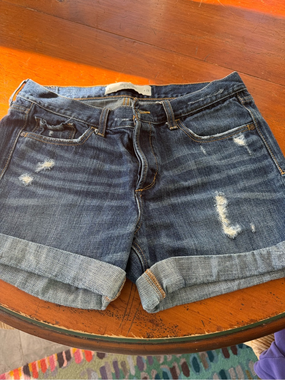 Abercrombie & Fitch Dark Blue Distressed Cuffed Denim Shorts